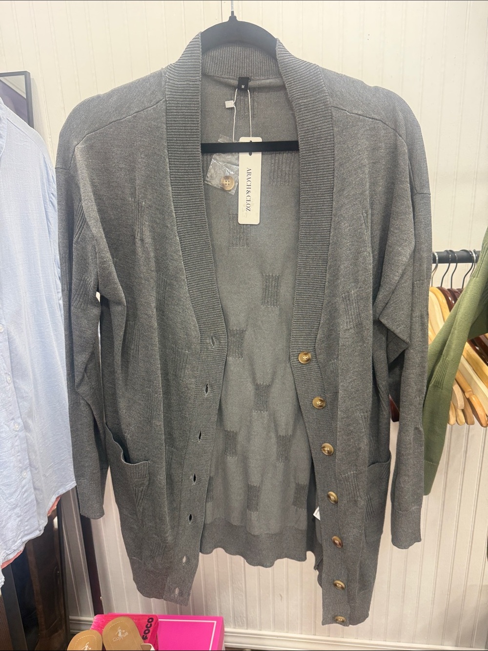 NWT Women's Gray Open-Front Button Cardigan Medium